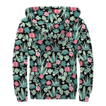 Cute Cactus And Succulent Print Sherpa Lined Zip Up Hoodie
