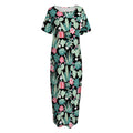 Cute Cactus And Succulent Print Short Sleeve Long Nightdress