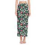 Cute Cactus And Succulent Print Side Slit Maxi Skirt