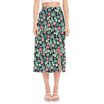 Cute Cactus And Succulent Print Side Slit Midi Skirt