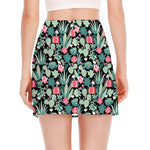 Cute Cactus And Succulent Print Side Slit Mini Skirt