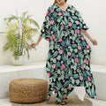 Cute Cactus And Succulent Print Silk V-Neck Kaftan Dress
