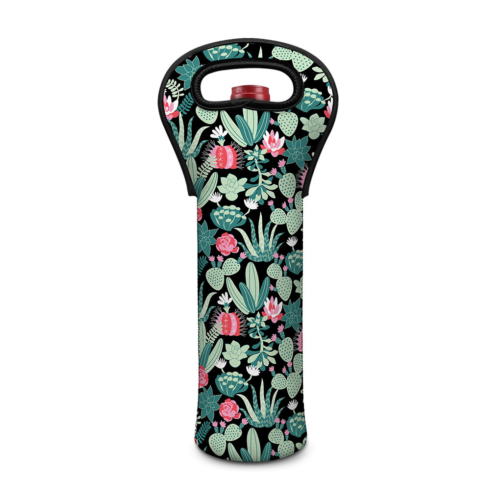 Cute Cactus And Succulent Print Single Neoprene Wine Tote