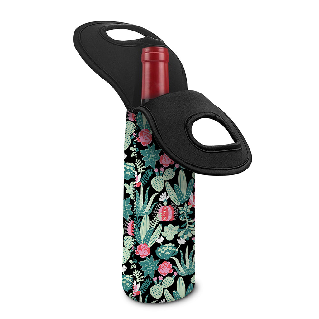 Cute Cactus And Succulent Print Single Neoprene Wine Tote