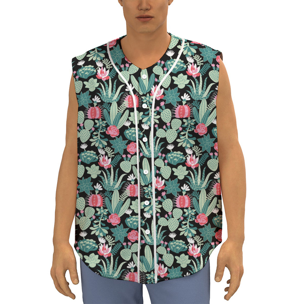 Cute Cactus And Succulent Print Sleeveless Baseball Jersey