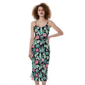 Cute Cactus And Succulent Print Slim Fit Midi Cami Dress