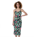 Cute Cactus And Succulent Print Slim Fit Midi Cami Dress