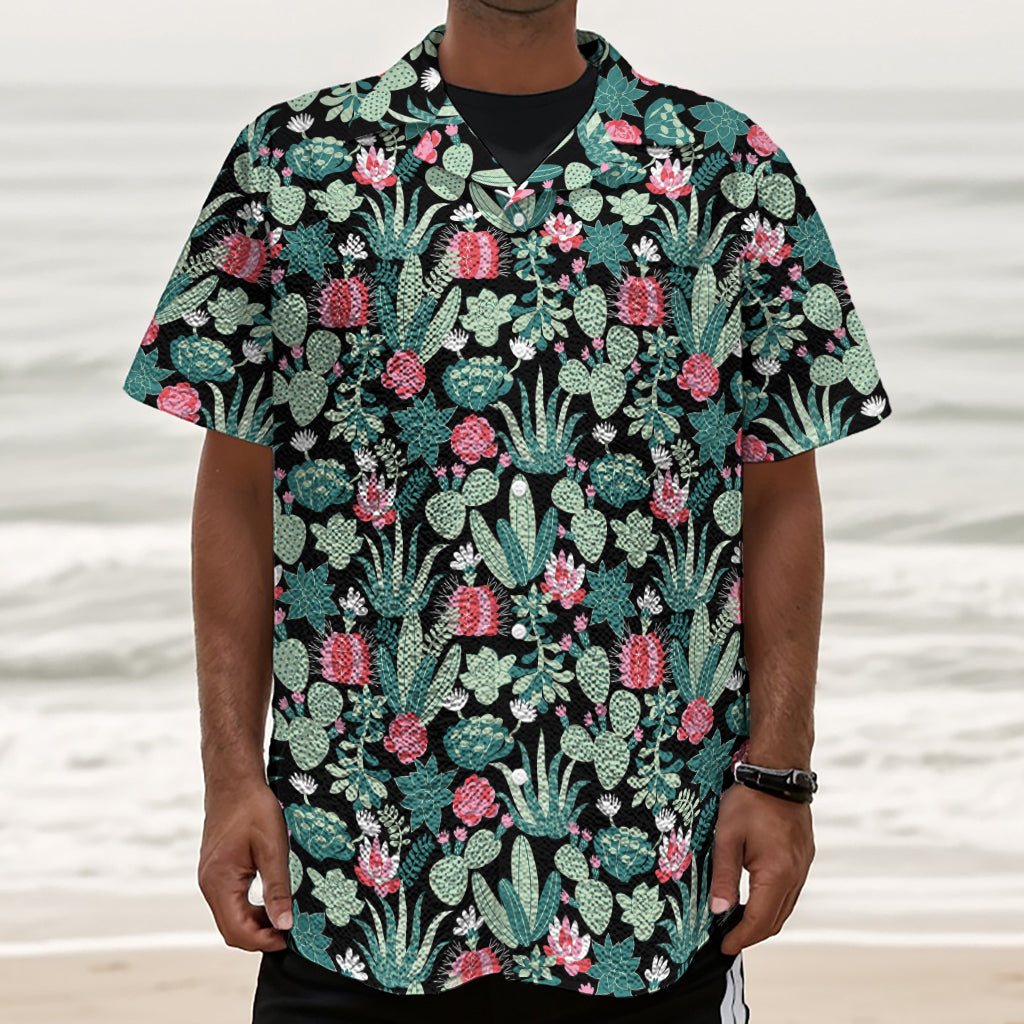 Cute Cactus And Succulent Print Textured Short Sleeve Shirt