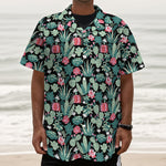 Cute Cactus And Succulent Print Textured Short Sleeve Shirt