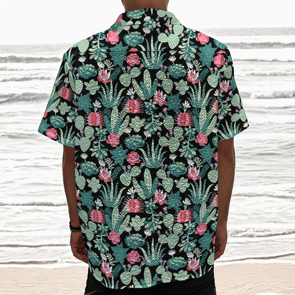 Cute Cactus And Succulent Print Textured Short Sleeve Shirt