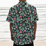 Cute Cactus And Succulent Print Textured Short Sleeve Shirt