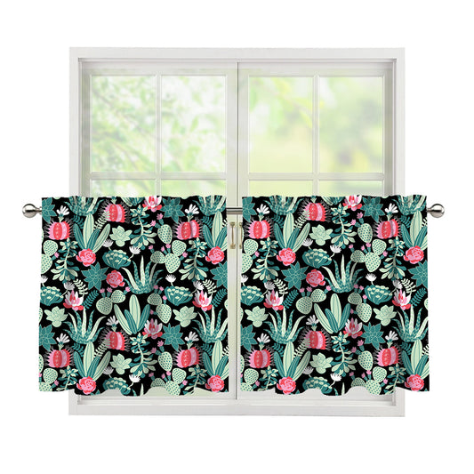 Cute Cactus And Succulent Print Tier Curtains