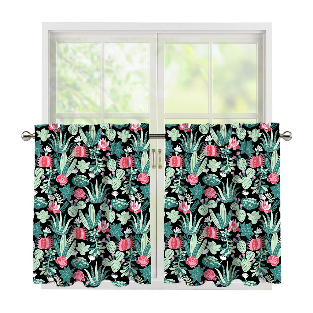 Cute Cactus And Succulent Print Tier Curtains