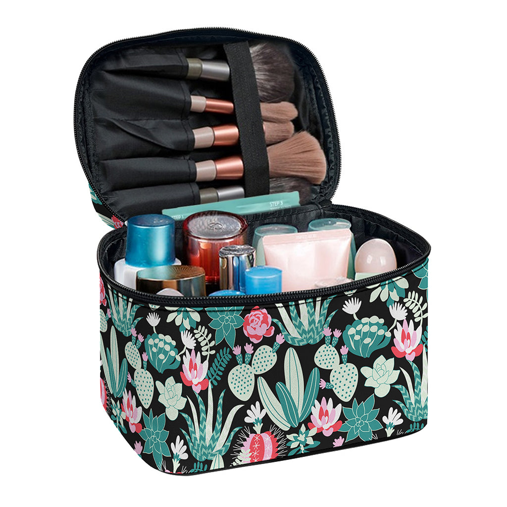 Cute Cactus And Succulent Print Travel Makeup Bag
