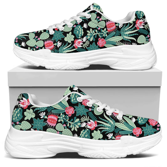 Cute Cactus And Succulent Print White Chunky Shoes