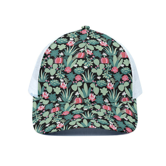 Cute Cactus And Succulent Print White Mesh Trucker Cap