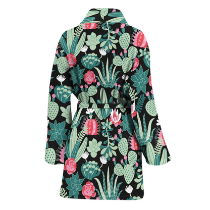 Cute Cactus And Succulent Print Women's Bathrobe