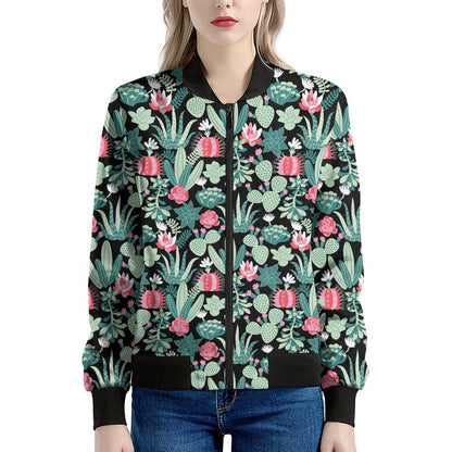 Cute Cactus And Succulent Print Women's Bomber Jacket