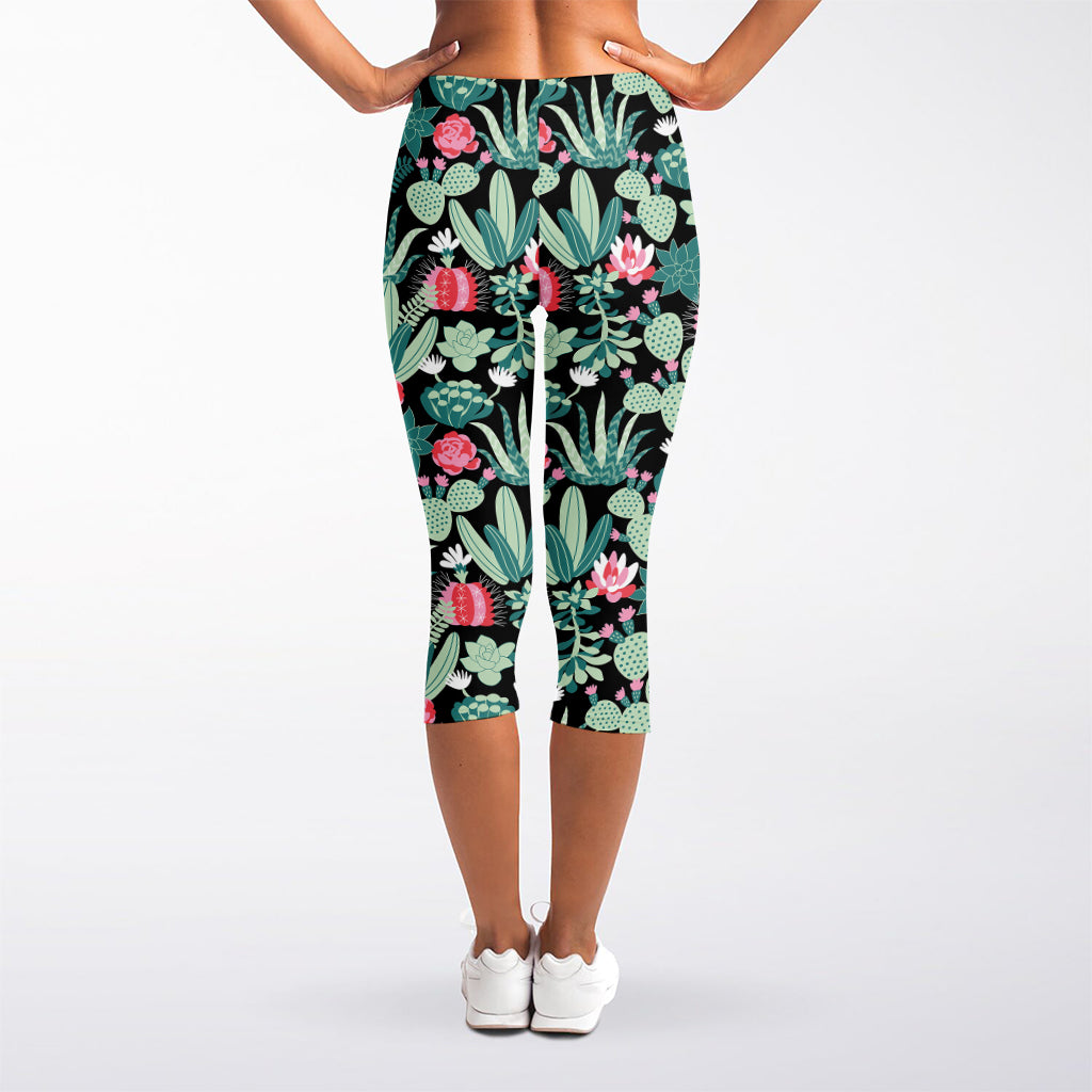 Cute Cactus And Succulent Print Women's Capri Leggings