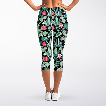 Cute Cactus And Succulent Print Women's Capri Leggings
