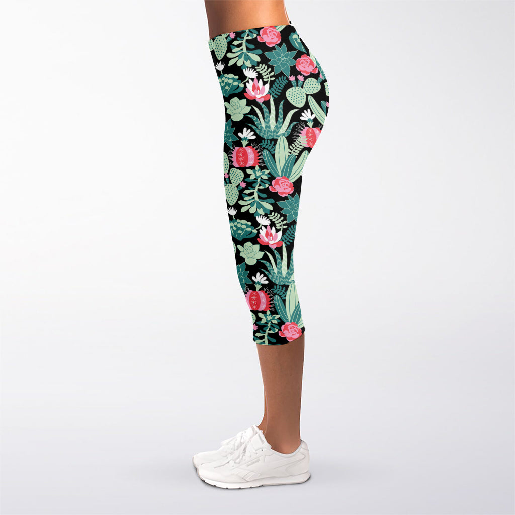 Cute Cactus And Succulent Print Women's Capri Leggings