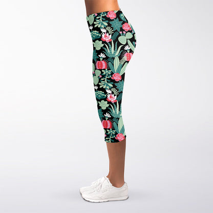 Cute Cactus And Succulent Print Women's Capri Leggings