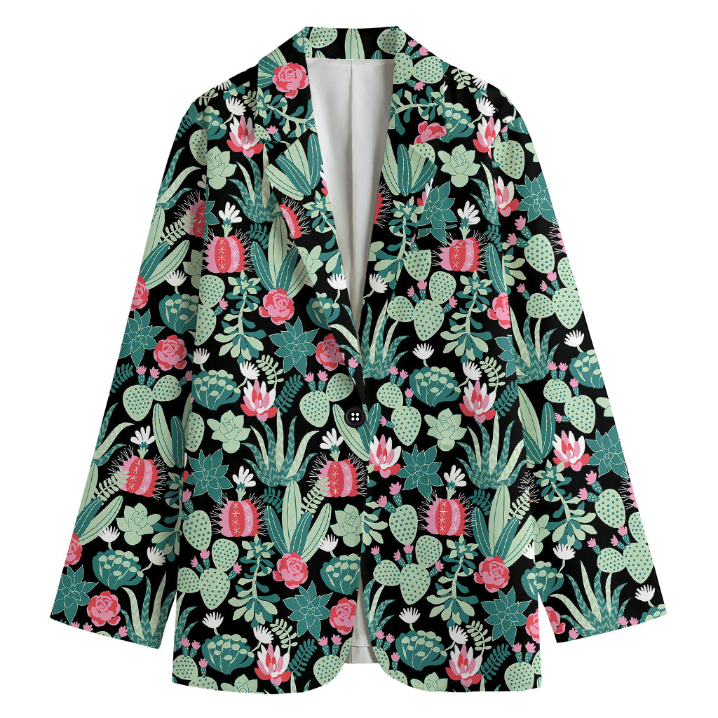 Cute Cactus And Succulent Print Women's Cotton Blazer