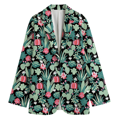 Cute Cactus And Succulent Print Women's Cotton Blazer