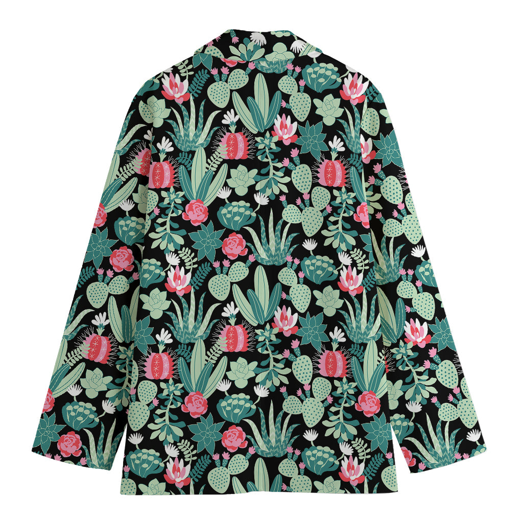 Cute Cactus And Succulent Print Women's Cotton Blazer