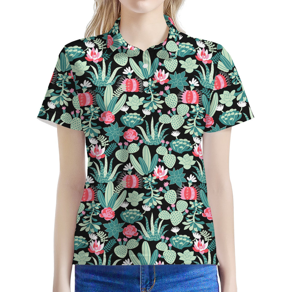 Cute Cactus And Succulent Print Women's Polo Shirt