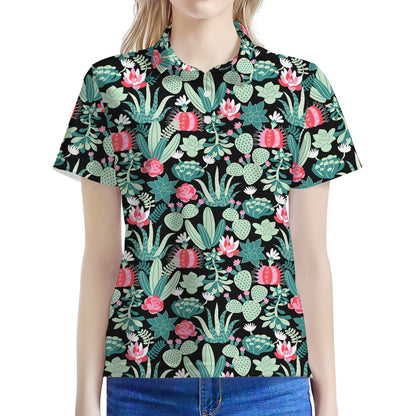 Cute Cactus And Succulent Print Women's Polo Shirt