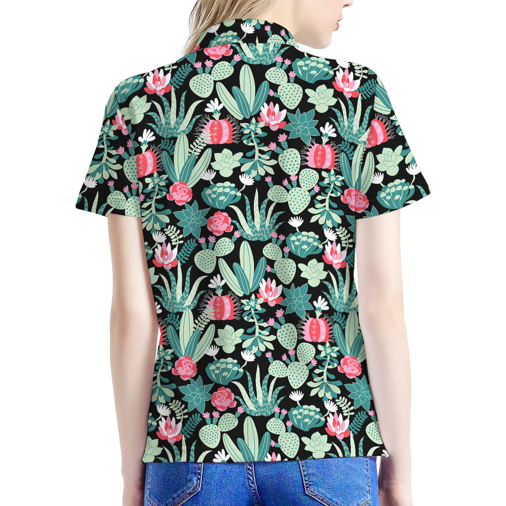 Cute Cactus And Succulent Print Women's Polo Shirt
