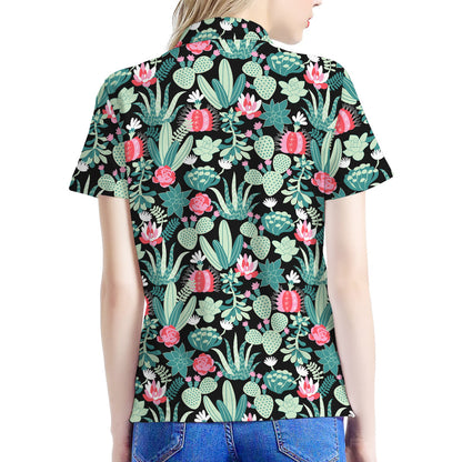 Cute Cactus And Succulent Print Women's Polo Shirt