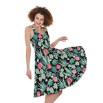 Cute Cactus And Succulent Print Women's Sleeveless Dress