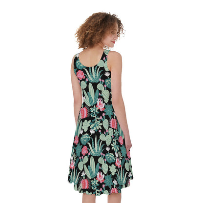 Cute Cactus And Succulent Print Women's Sleeveless Dress