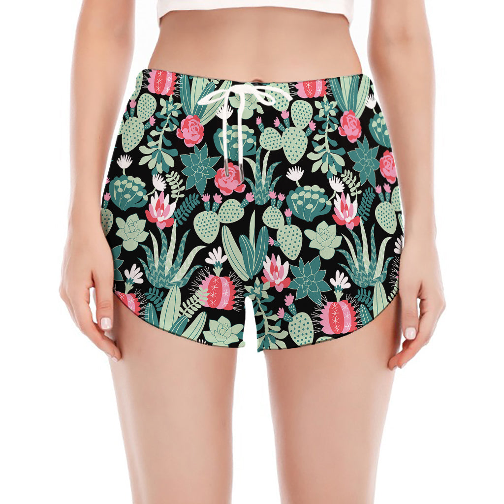 Cute Cactus And Succulent Print Women's Split Running Shorts