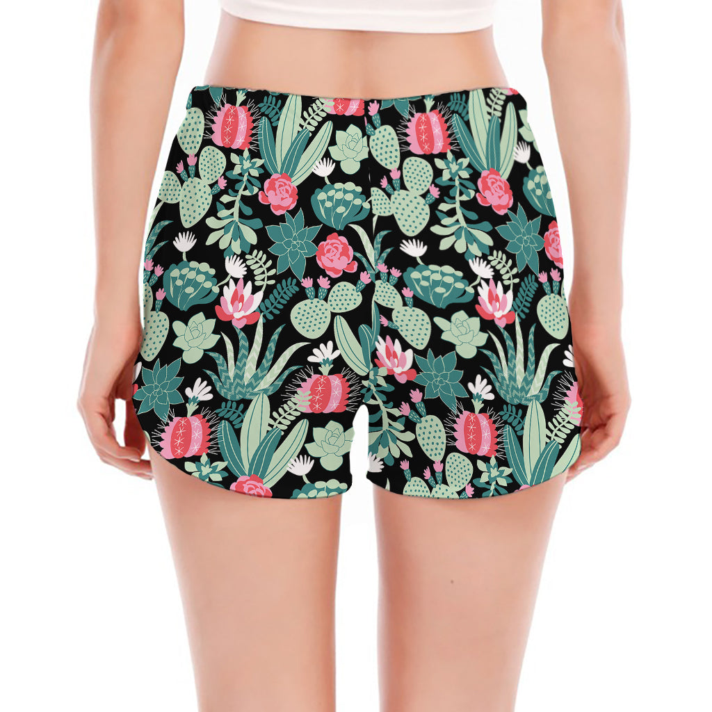 Cute Cactus And Succulent Print Women's Split Running Shorts