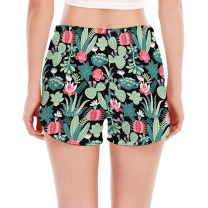 Cute Cactus And Succulent Print Women's Split Running Shorts