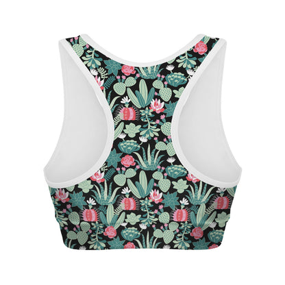 Cute Cactus And Succulent Print Women's Sports Bra