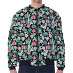 Cute Cactus And Succulent Print Zip Sleeve Bomber Jacket