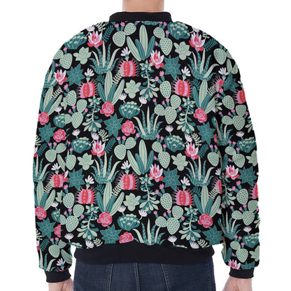 Cute Cactus And Succulent Print Zip Sleeve Bomber Jacket