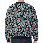 Cute Cactus And Succulent Print Zip Sleeve Bomber Jacket