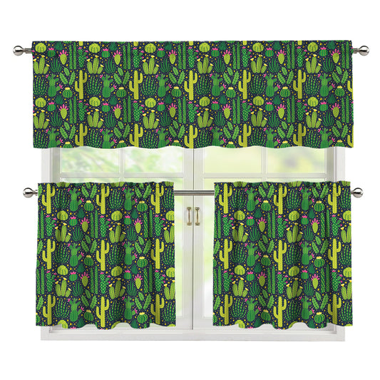 Cute Cactus Plant Pattern Print 3 Piece Kitchen Curtains