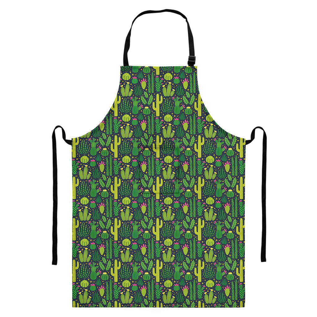 Cute Cactus Plant Pattern Print Bib Apron With Pocket