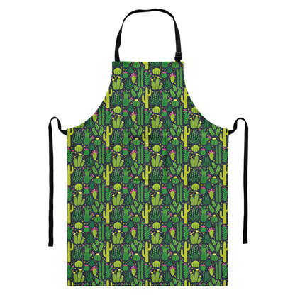Cute Cactus Plant Pattern Print Bib Apron With Pocket