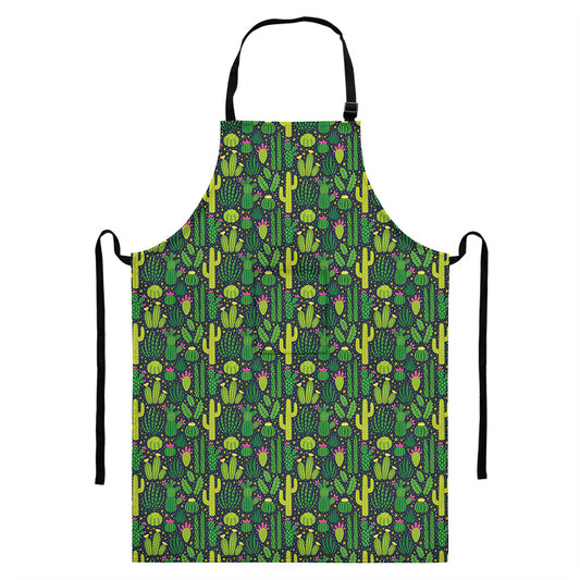 Cute Cactus Plant Pattern Print Bib Apron With Pocket