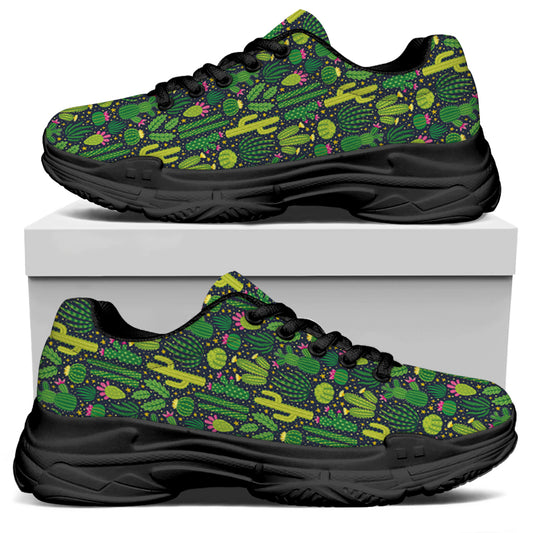Cute Cactus Plant Pattern Print Black Chunky Shoes