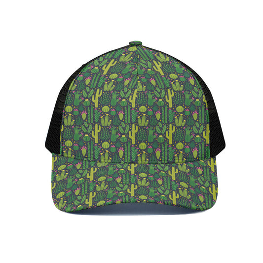 Cute Cactus Plant Pattern Print Black Mesh Trucker Cap