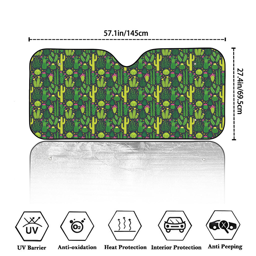 Cute Cactus Plant Pattern Print Car Windshield Sun Shade