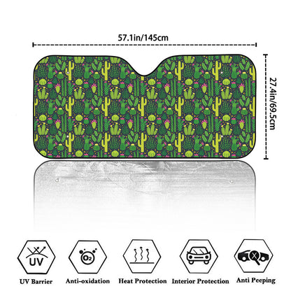 Cute Cactus Plant Pattern Print Car Windshield Sun Shade